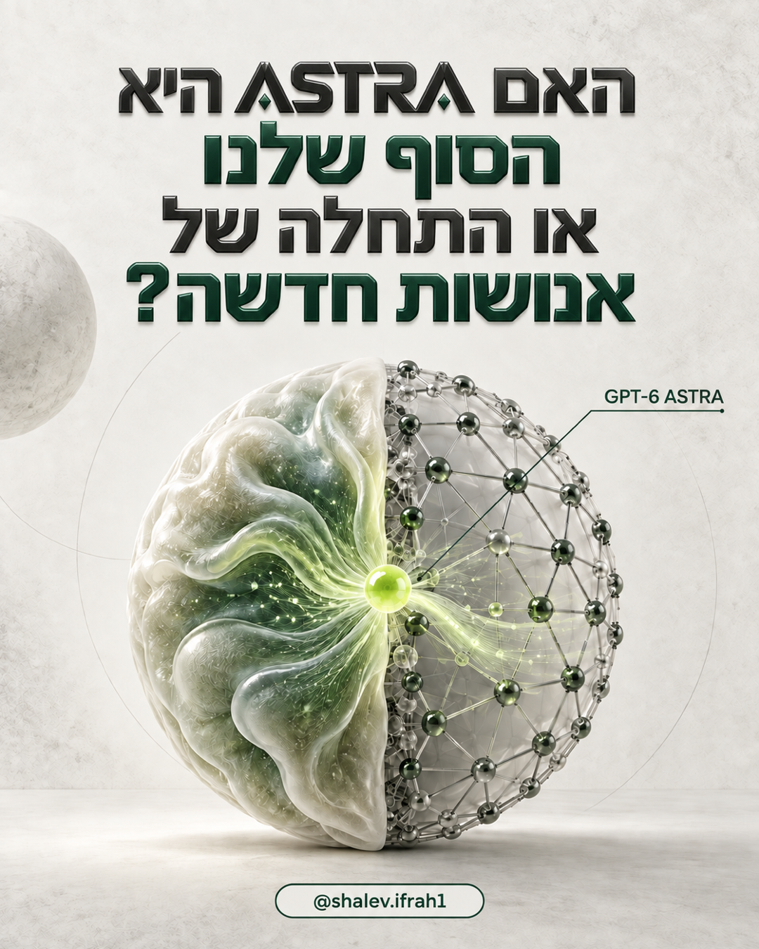 קאבר לדוגמה: ASTRA בטיפוגרפיה עתידנית, כדור חישובי ואורגני בירוק ובגרפיט, והתגית shalev.ifrah1